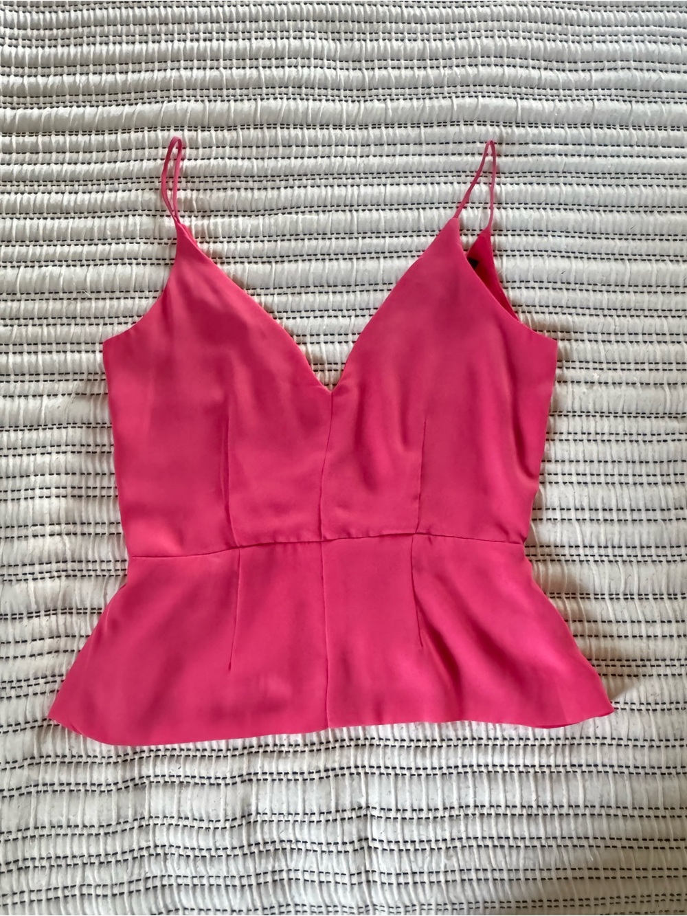 Pink V-Neck Spaghetti Strap Peplum Top